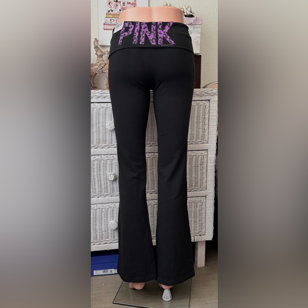 Victoria’s Secret Pink Y2K Yoga Pants Boot Cut Fold Over Waist Black Sz. S NWT